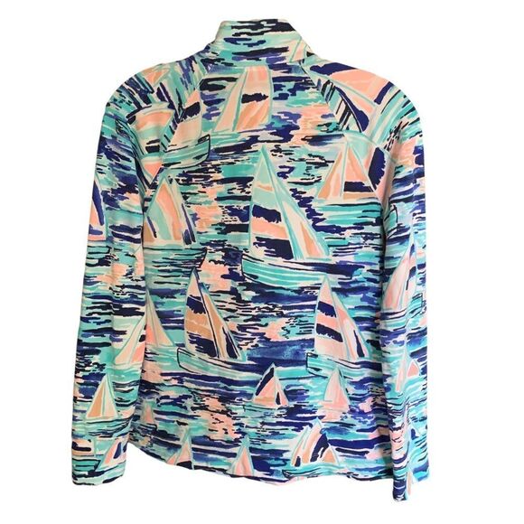 Lily Pulitzer Skipper Popover Sailboats Nautical 1/2 Zip Cotton Pullover Sz XS - Picture 3 of 12